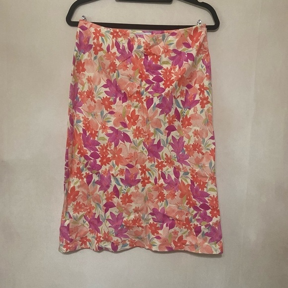 LOFT LIKE NEW 100% linen bright floral print midi career skirt w/ side zip 6 - Picture 4 of 5